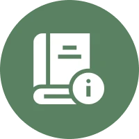 Green circle with book and info icon